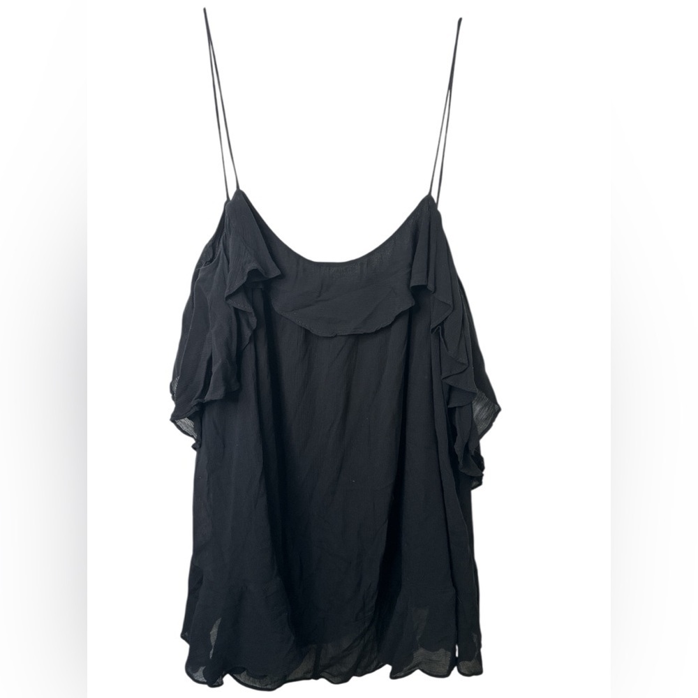 Free People Black Cascades Womens Chiffon Tank